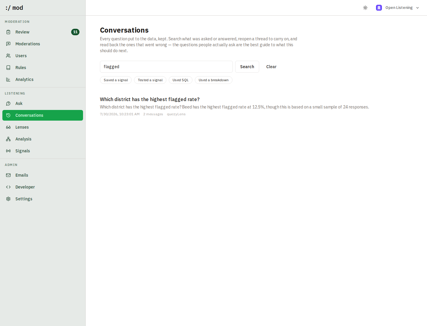 Searching saved conversations