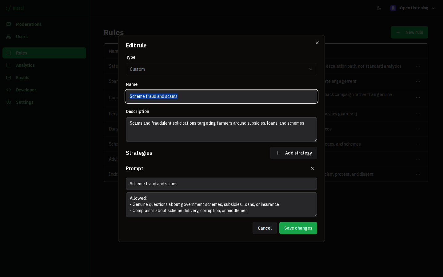 Editing a moderation rule